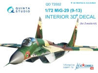 Quinta Studio 1/72 MiG-29 (9-13) 3D Interior decal #72002 (Zvezda)